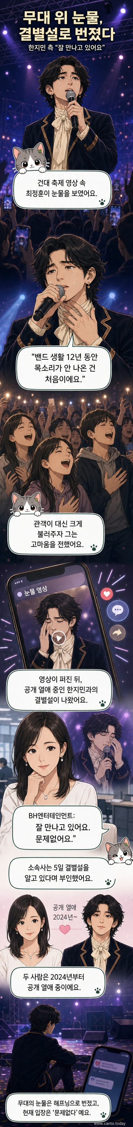 밴드 잔나비의 최정훈이 무대에서 마이크를 잡고 눈물을 흘리는 장면과 한지민의 공식 사진이 나란히 배치된 커버 이미지