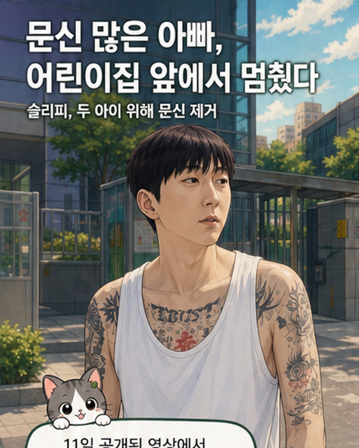 가수 슬리피가 문신 제거 시술을 받는 장면. 팔에 레이저 기기를 대고 있는 의사를 바라보며 고통스러운 표정을 짓고 있다.
