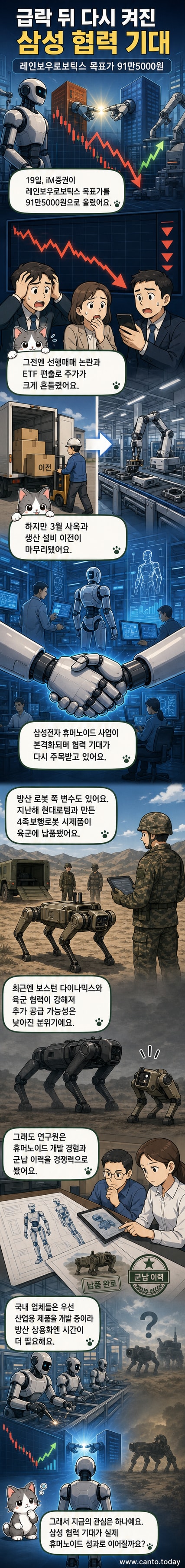 레인보우로보틱스 로고와 삼성전자 로고가 나란히 배치된 가운데, 휴머노이드 로봇이 두 기업 사이를 연결하는 이미지
