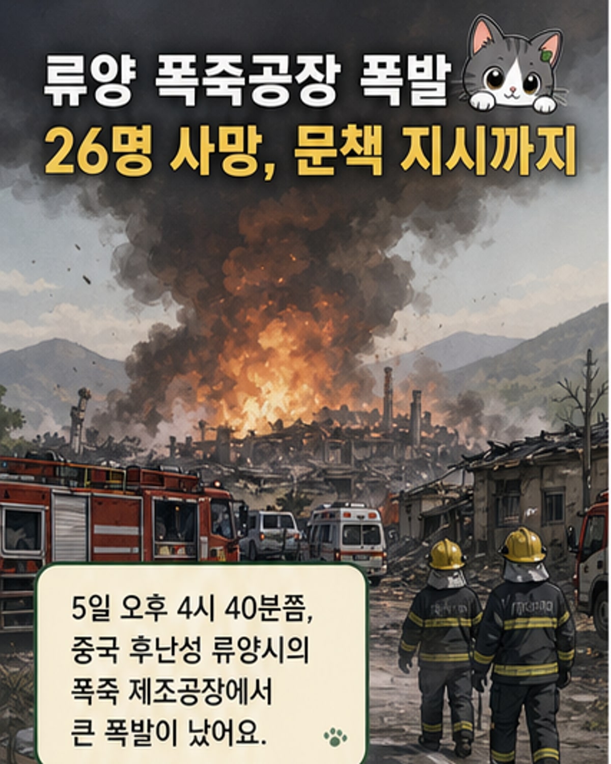 중국 폭죽 공장 폭발, 26명 사망
