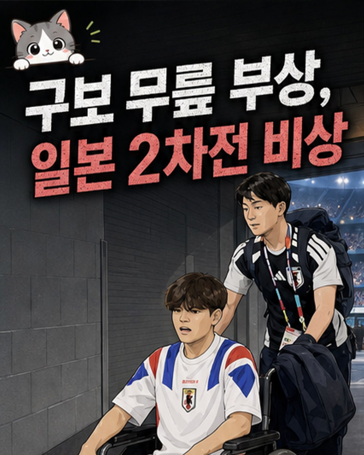 왼쪽 무릎 부상을 입고 교체된 일본 대표팀 구보 다케후사가 경기장에서 휠체어를 타고 빠져나가는 모습