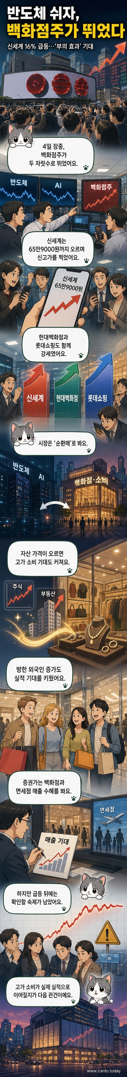 서울의 한 백화점 외부에 '신세계' 로고가 선명하게 보이고, 건물 앞에 외국인 관광객들이 모여 있는 모습