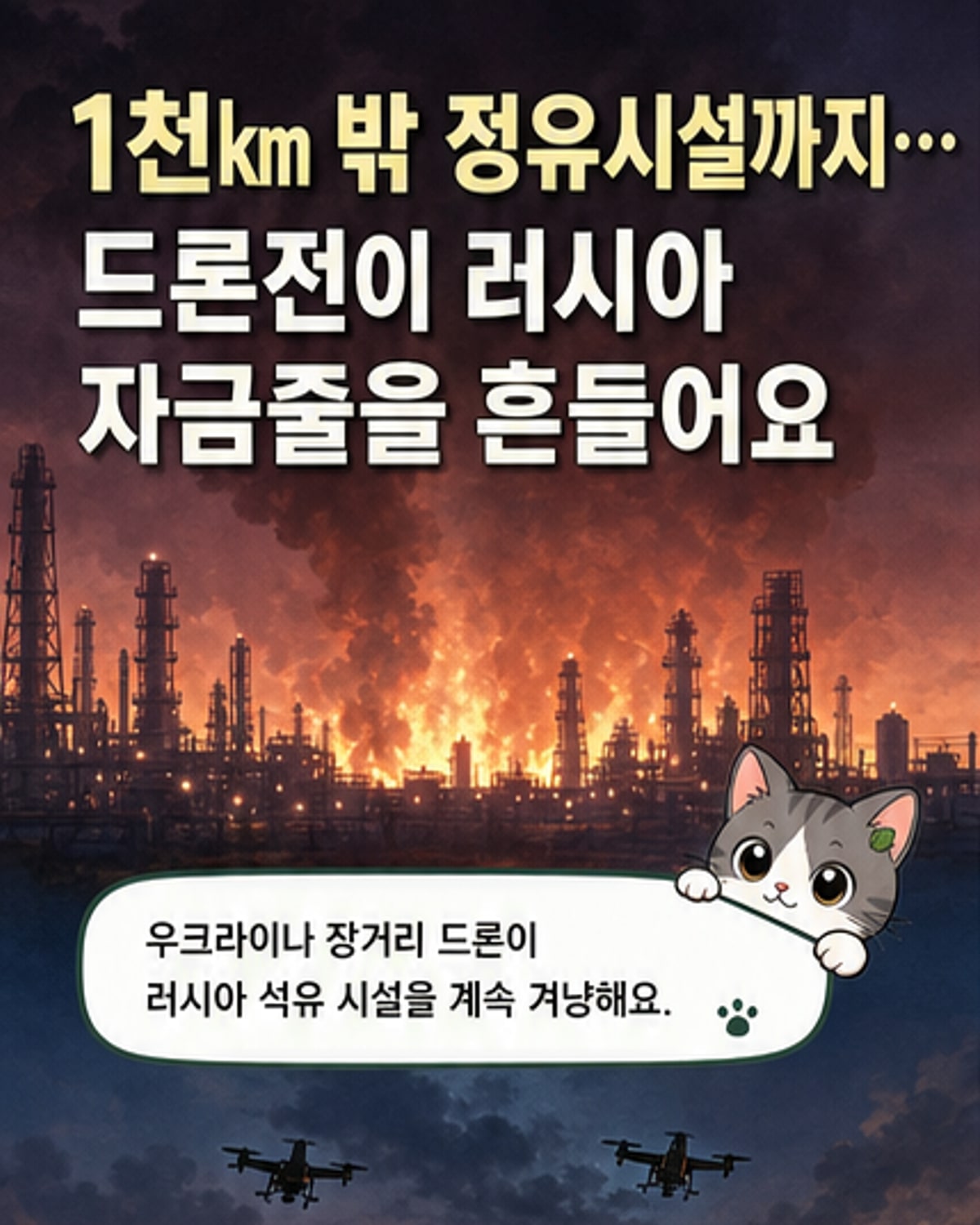 우크라이나 드론, 1천km 날아 러시아 정유시설 타격