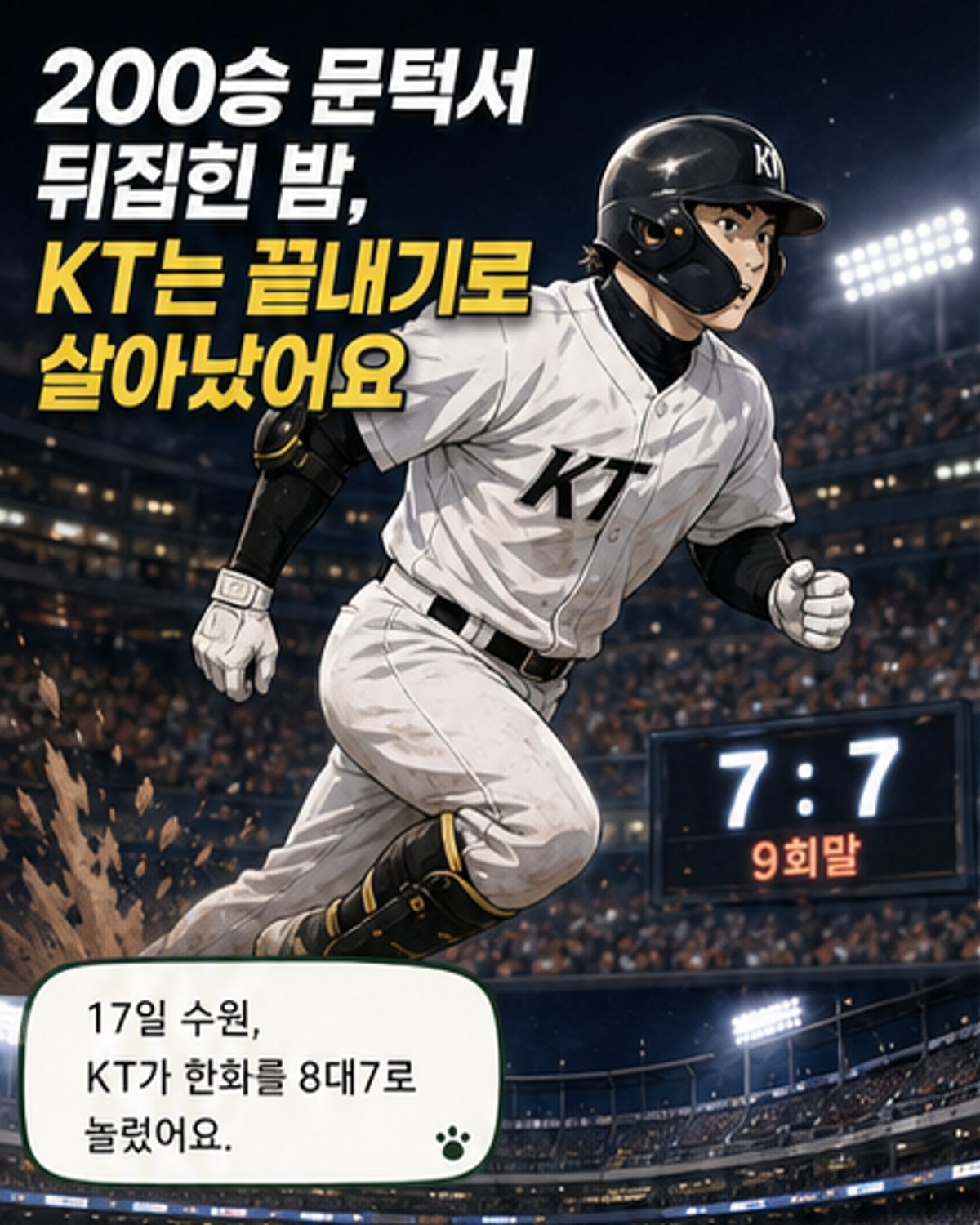 이정훈 끝내기 안타로 KT, 3연패 탈출