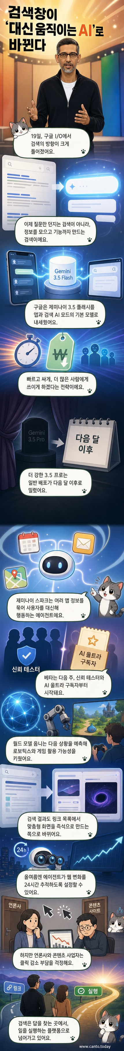 구글 I/O 행사에서 공개된 제미나이 스파크와 옴니 모델의 시연 화면. AI가 사용자 질문에 맞춰 실시간으로 시각 자료를 생성하고 앱 간 정보를 연결해 작업을 수행하는 모습.