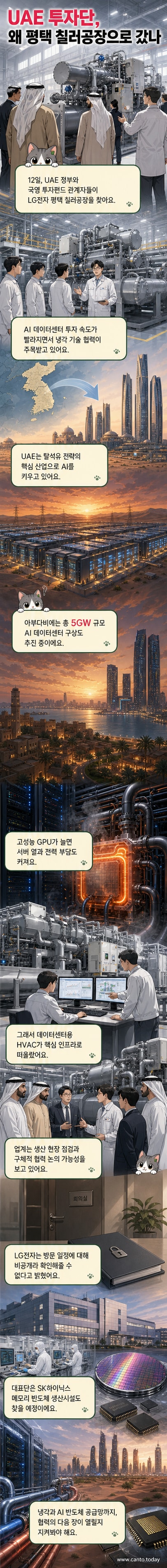 UAE 대표단이 LG전자 평택 칠러공장을 방문해 생산 시설을 둘러보는 장면