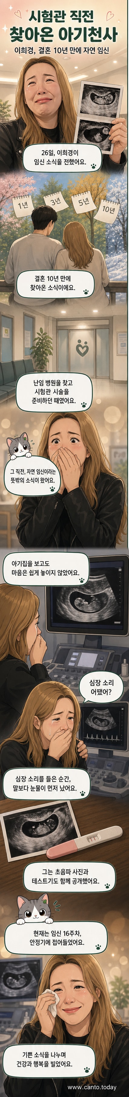 임신 소식을 전한 개그우먼 이희경의 인스타그램 사진과 초음파 이미지가 담긴 웹툰 커버