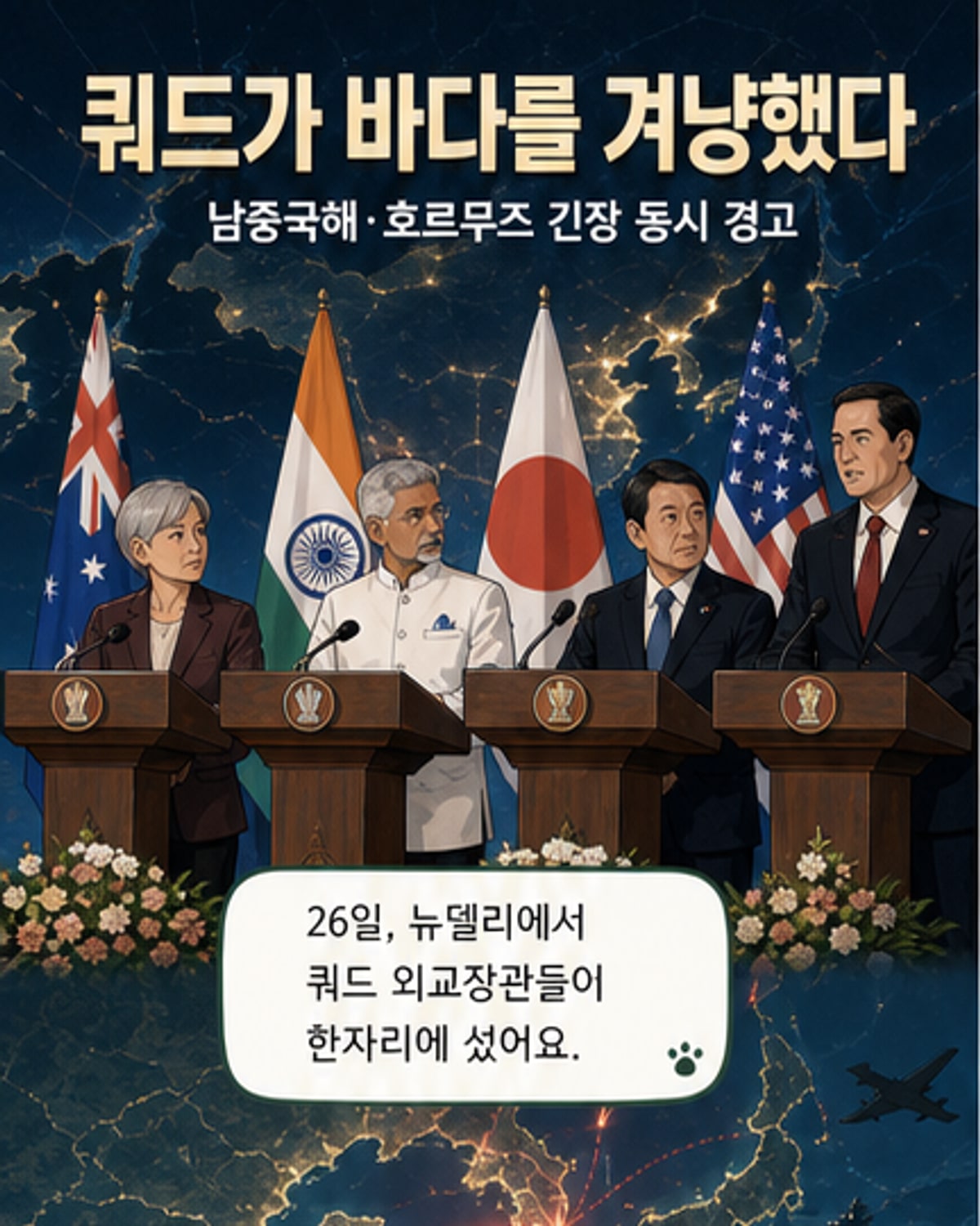 쿼드, 남중국해 군사화 우려 표명
