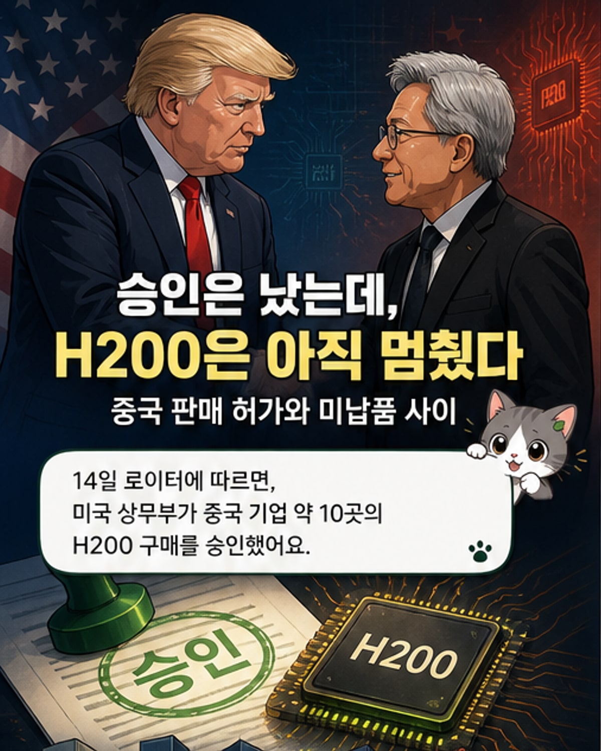 美, 中 기업에 엔비디아 H200 칩 판매 승인