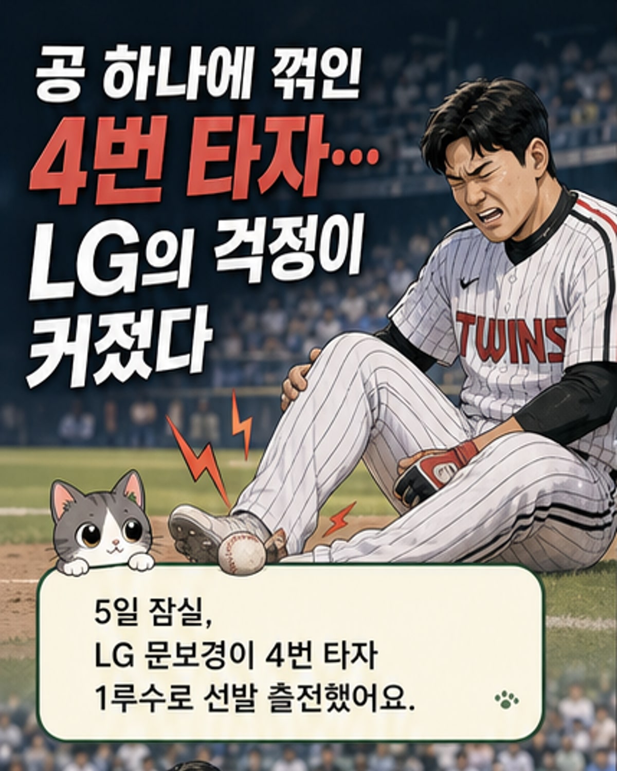문보경, 공 밟고 발목 부상
