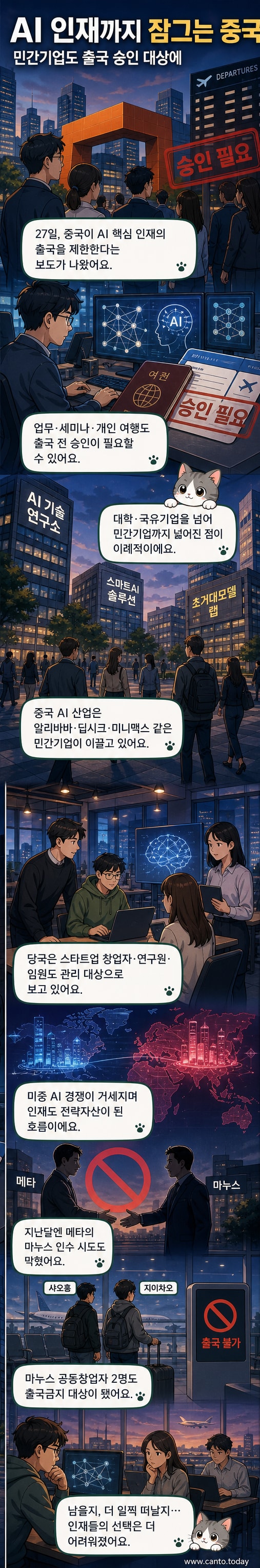 중국 지도 위에 AI 칩과 여권을 가로막는 경계선이 그려진 일러스트
