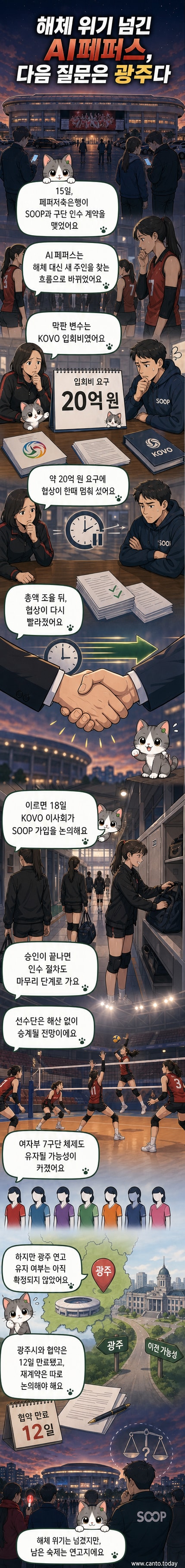 광주 페퍼스타디움 전경과 SOOP 로고가 함께 있는 이미지. 여자프로배구단 AI페퍼스의 인수 소식을 전하는 배경 화면.