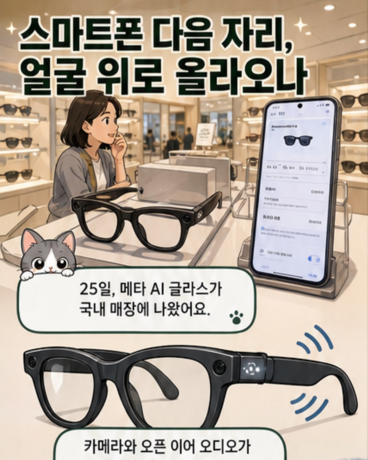 서울 신세계백화점에서 시민들이 메타의 AI 스마트 안경을 착용하고 체험하고 있는 모습