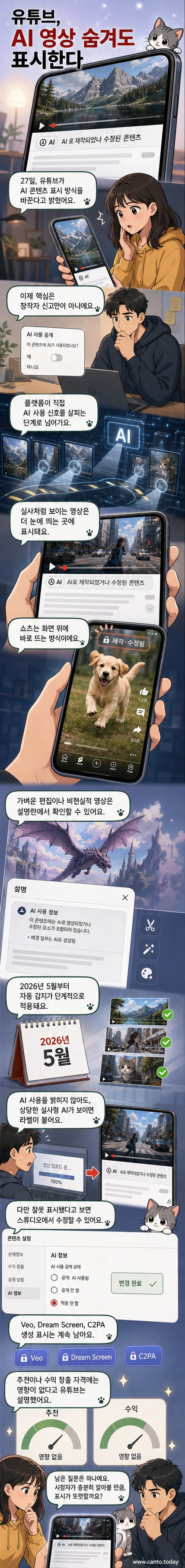 유튜브 영상 플레이어 아래 'AI가 제작한 영상입니다'라는 라벨이 표시된 화면