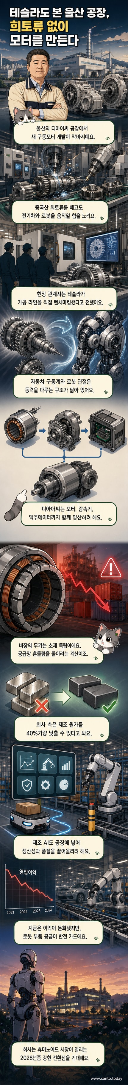 울산에 위치한 디아이씨 공장 내부에서 정밀 가공 장비들이 자동차 및 로봇용 부품을 생산하고 있다.