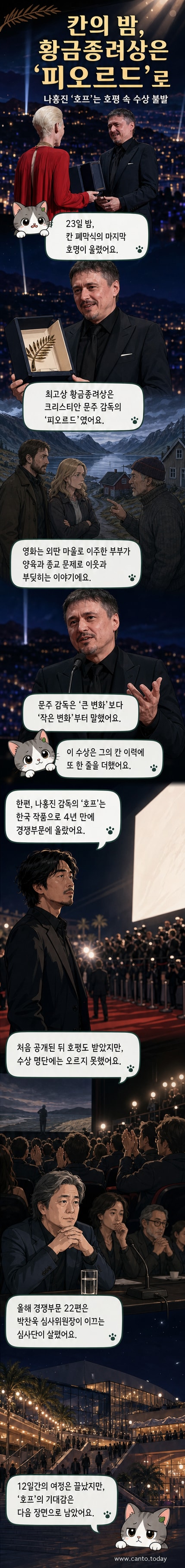 칸영화제 폐막식에서 황금종려상을 수상한 크리스티안 문주 감독이 무대에 선 모습
