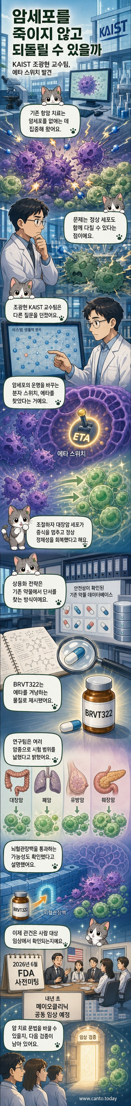 KAIST 조광현 교수 연구팀이 발견한 '에타' 분자 스위치를 통해 암세포가 정상세포로 변화하는 시각화 이미지