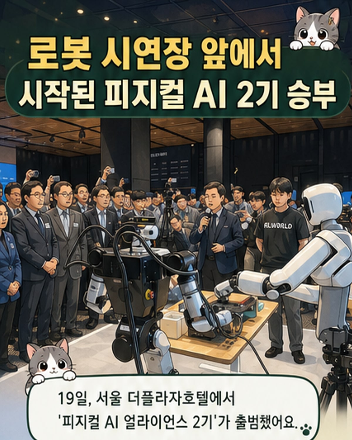 서울 중구 더플라자호텔에서 열린 피지컬 AI 얼라이언스 2기 출범식에서 배경훈 부총리와 참석자들이 리얼월드의 로봇 시연을 관람하고 있다.