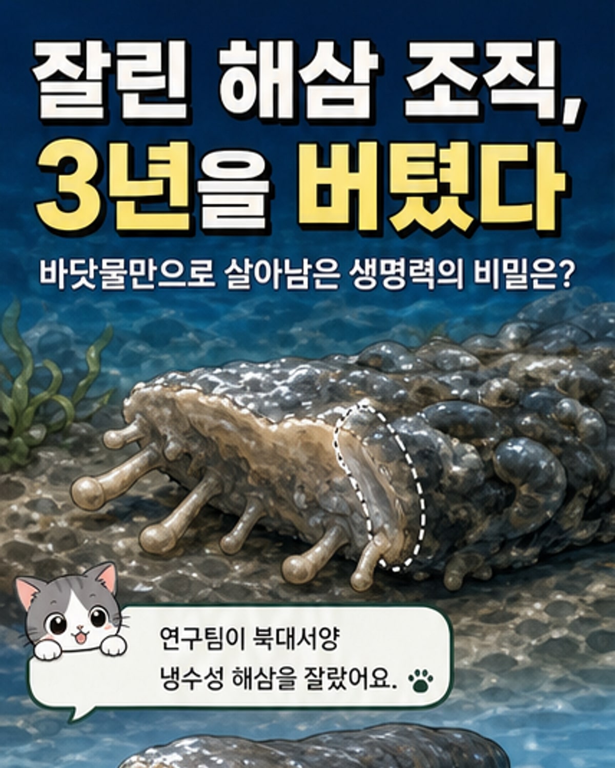 잘린 해삼 조직, 3년간 생존