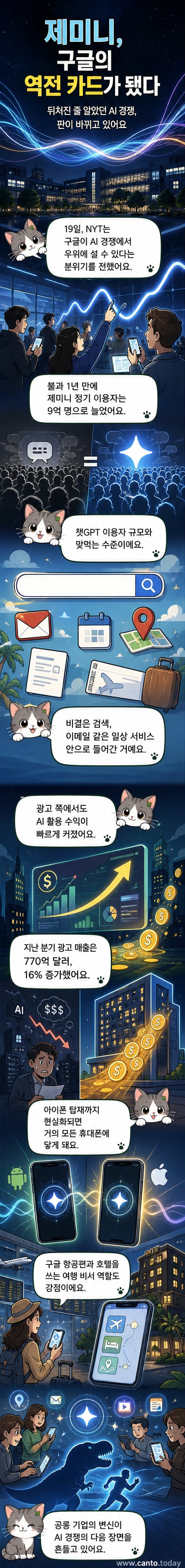 구글 제미니 로고가 스마트폰 화면 위에 떠 있고, 배경에는 안드로이드와 iOS 기기가 나란히 놓여 있는 디지털 일러스트