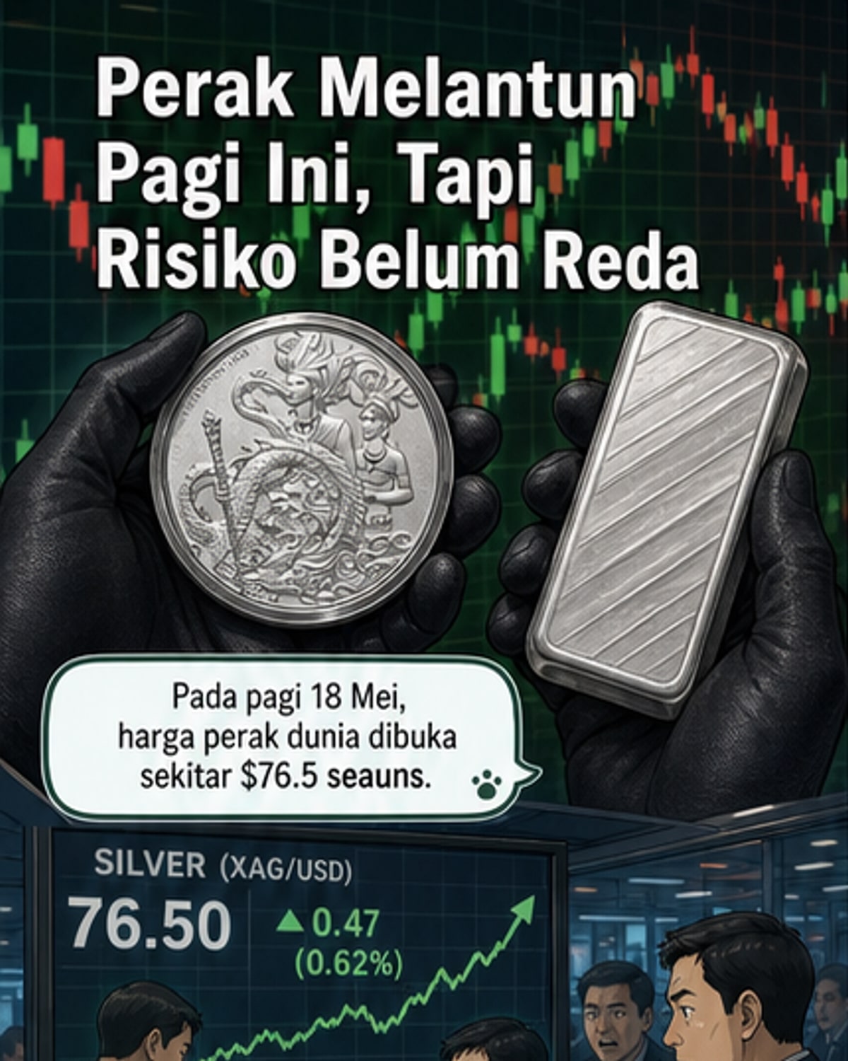 Perak jatuh 14% dalam beberapa sesi