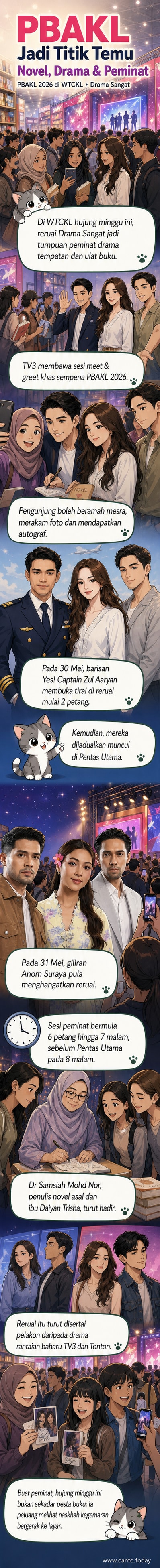 Barisan pelakon TV3 bergambar bersama peminat di reruai Drama Sangat sempena PBAKL 2026 di WTCKL.