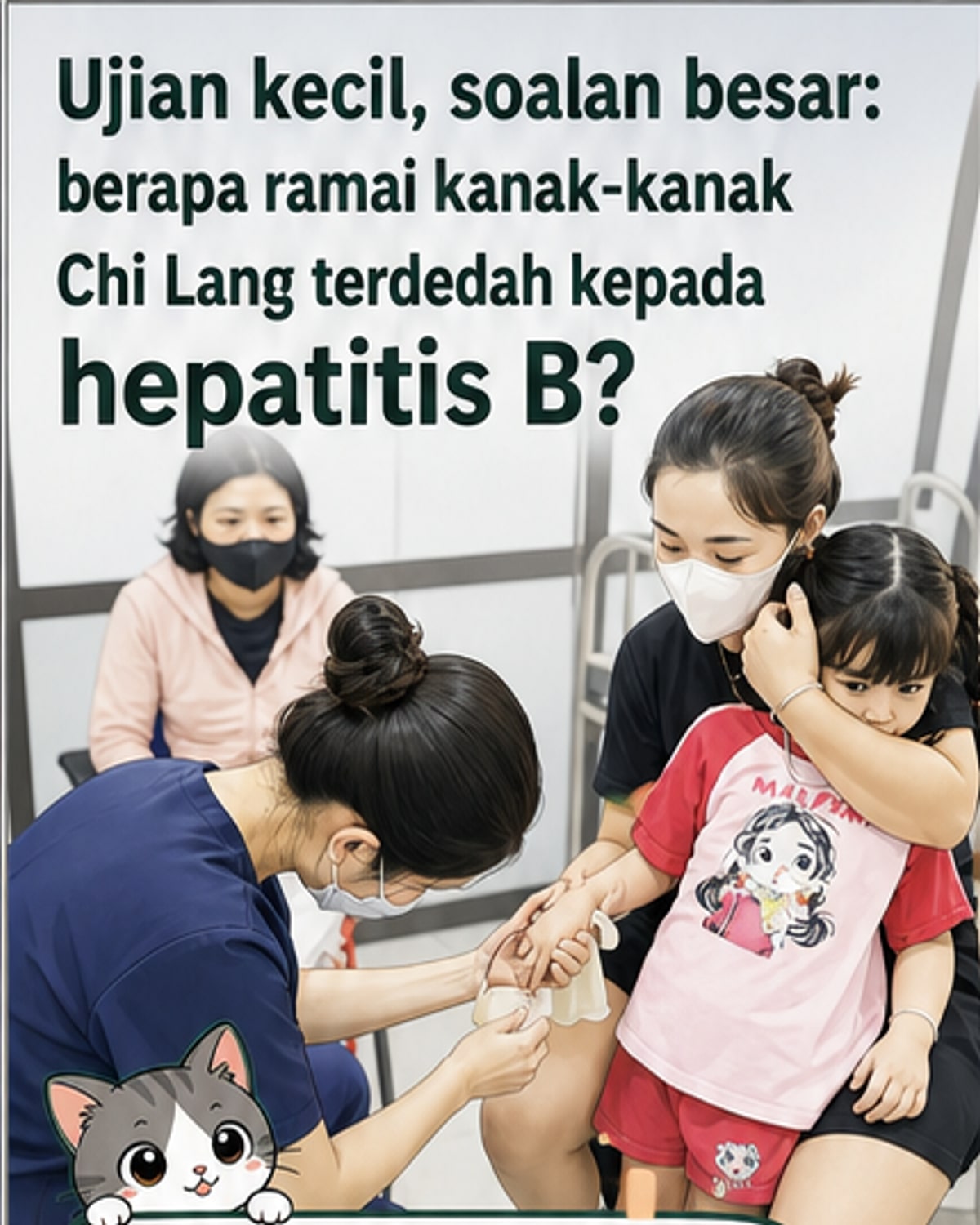 Ilustrasi doktor mengambil sampel darah daripada kanak-kanak dalam kajian hepatitis B di Chi Lang, Bac Ninh, Vietnam.