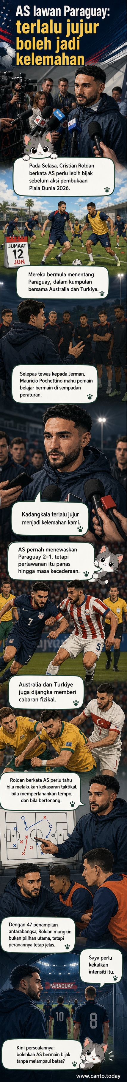 Pemain tengah Amerika Syarikat, Cristian Roldan, berbual dengan jurulatih semasa latihan menjelang Piala Dunia 2026 di California.