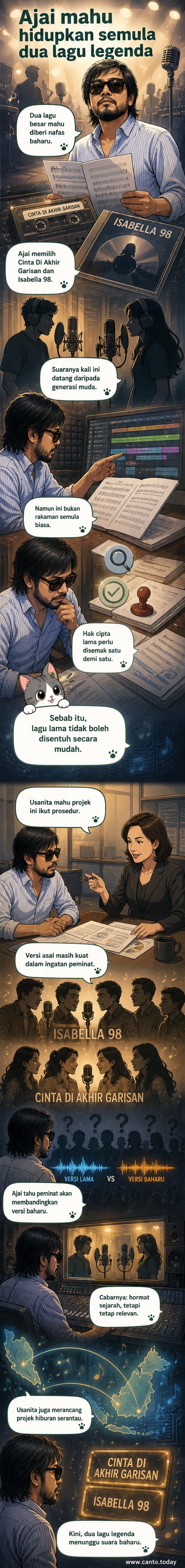 Ilustrasi dua mikrofon lama dan baru bersatu di atas not muzik, simbolik kepada penggabungan generasi dalam muzik Malaysia.