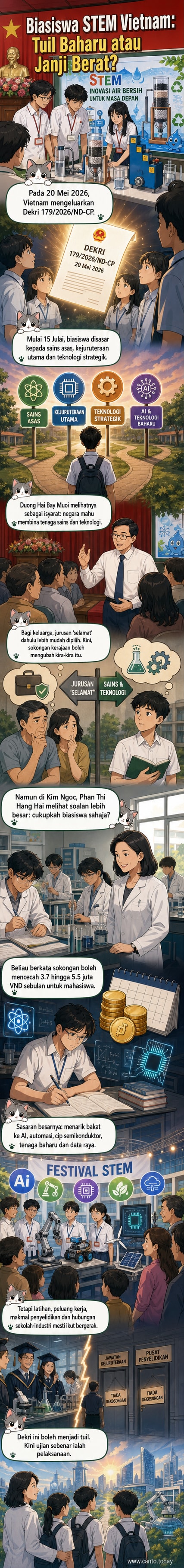 Pelajar di makmal sains Vietnam sedang menjalankan eksperimen, menggambarkan komitmen negara terhadap pembangunan teknologi melalui dasar biasiswa baharu.