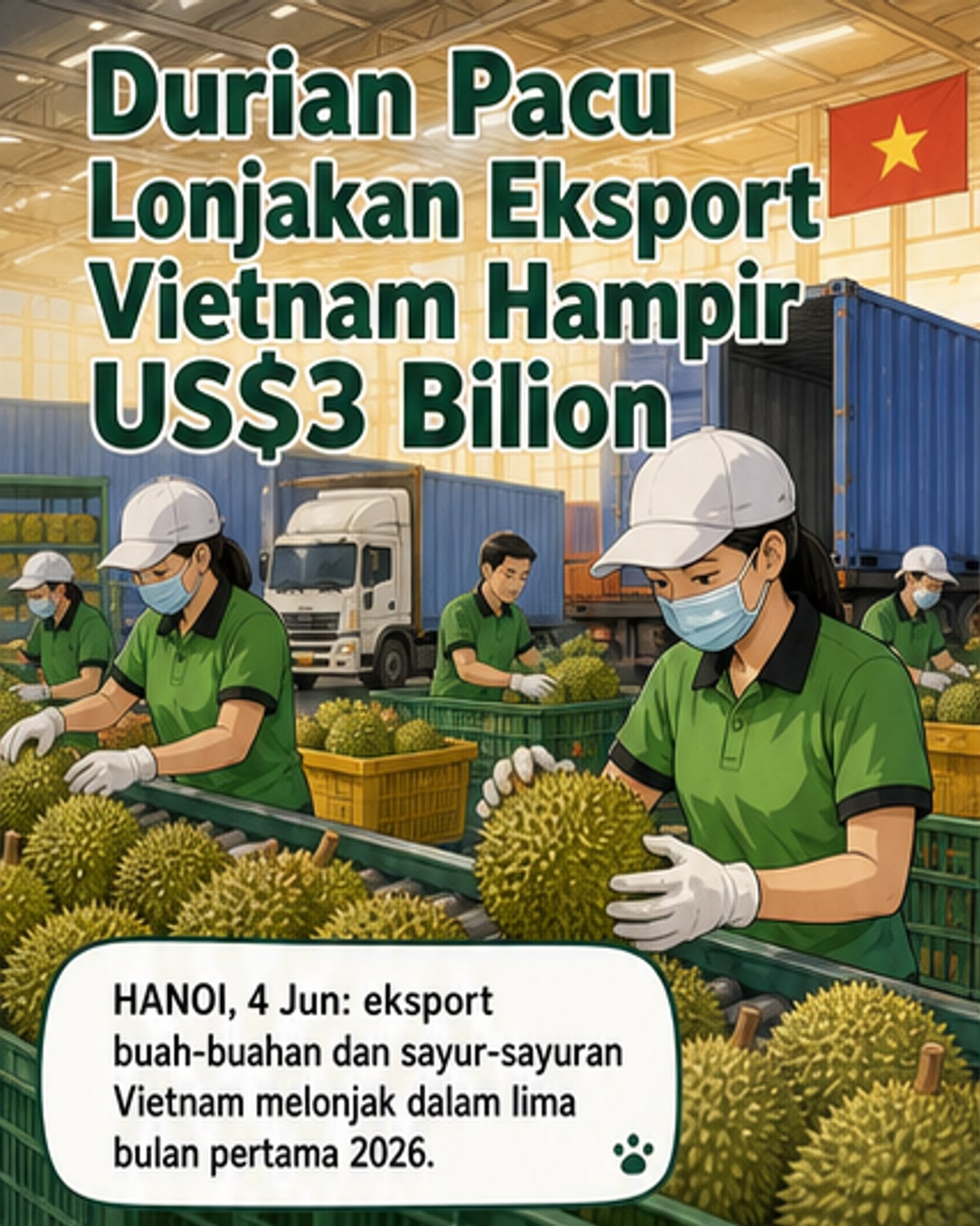 Eksport buah, sayur Vietnam hampiri US$3 bilion
