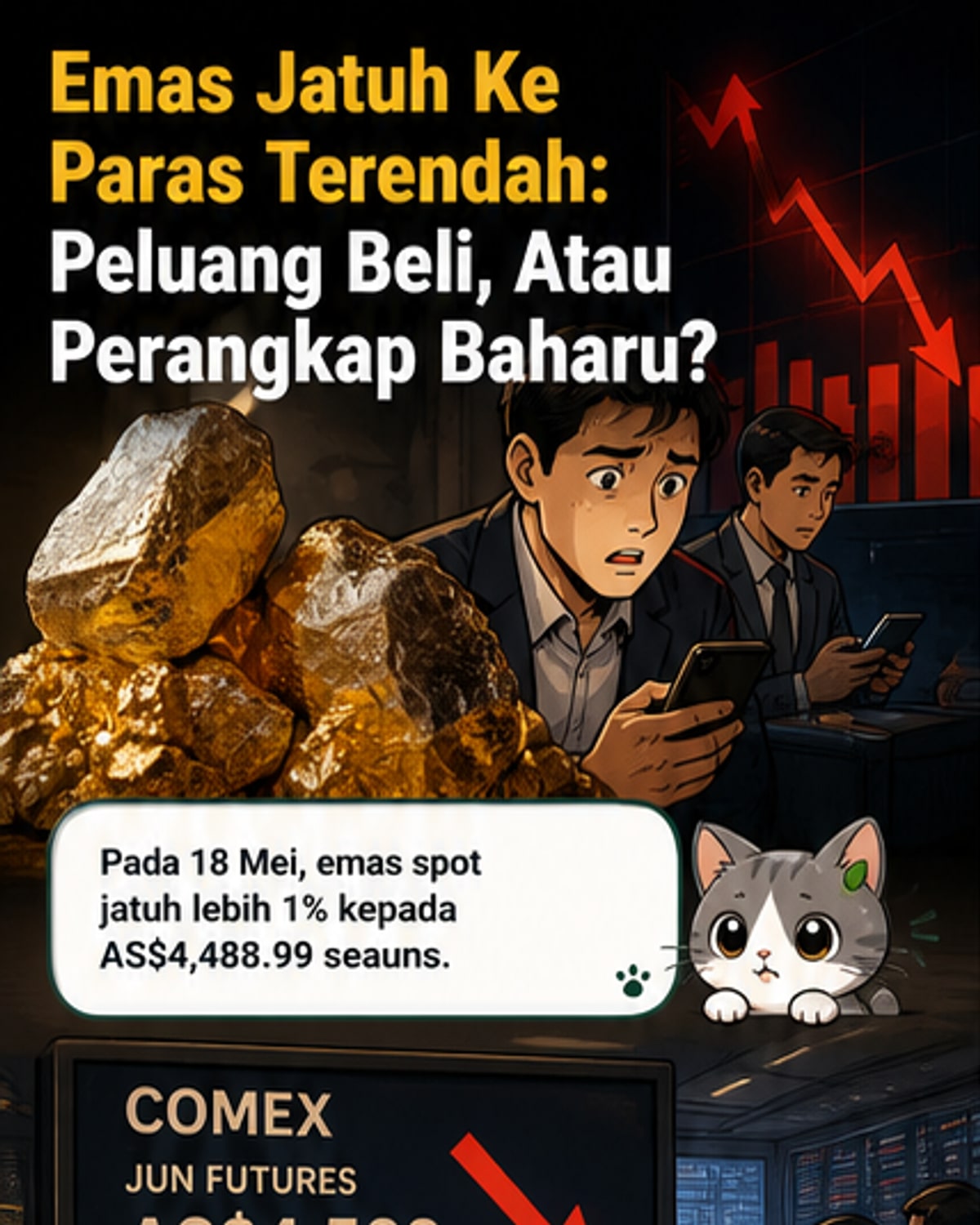 Emas jatuh ke paras terendah 1.5 bulan