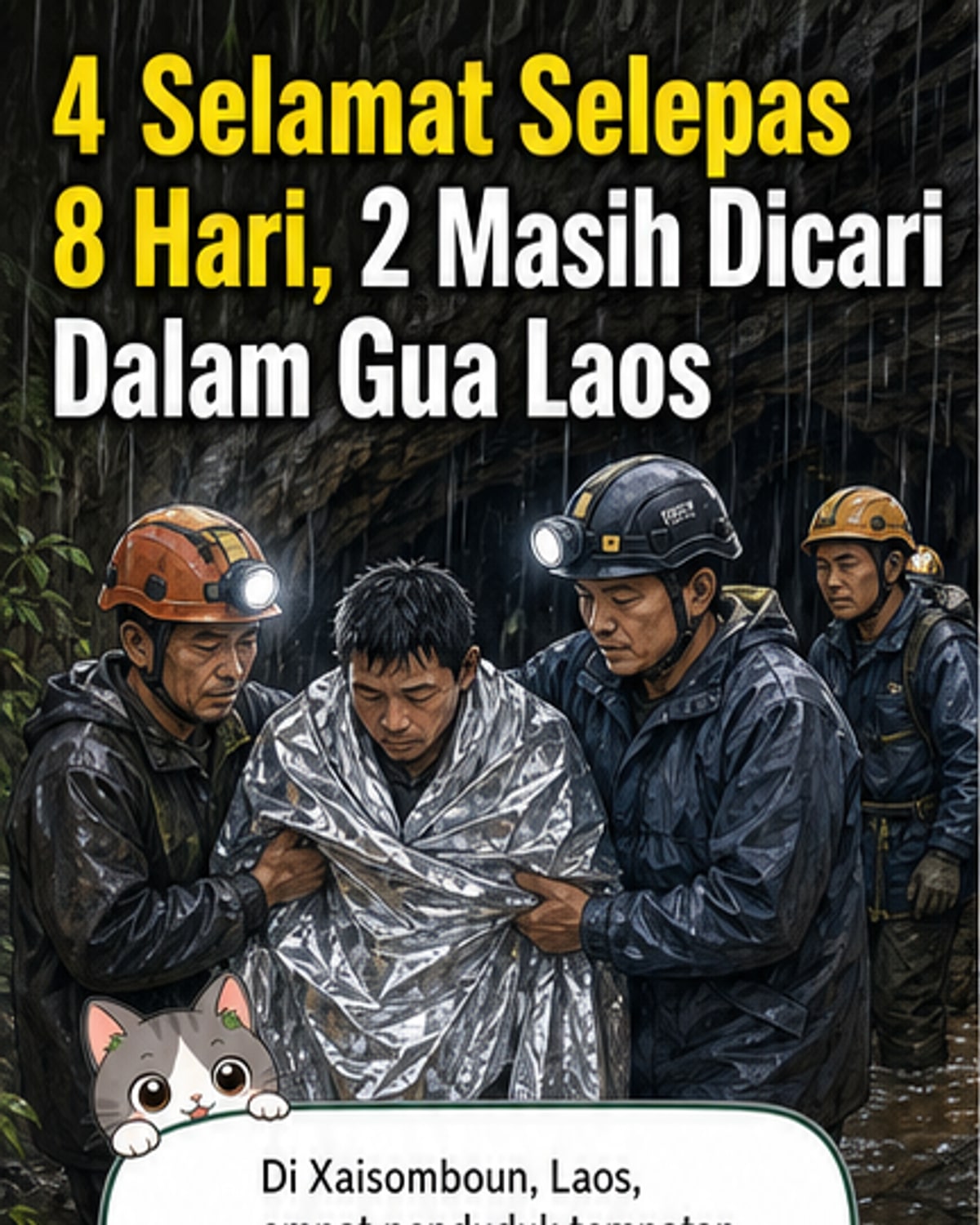 Empat diselamatkan, dua masih hilang di gua Laos
