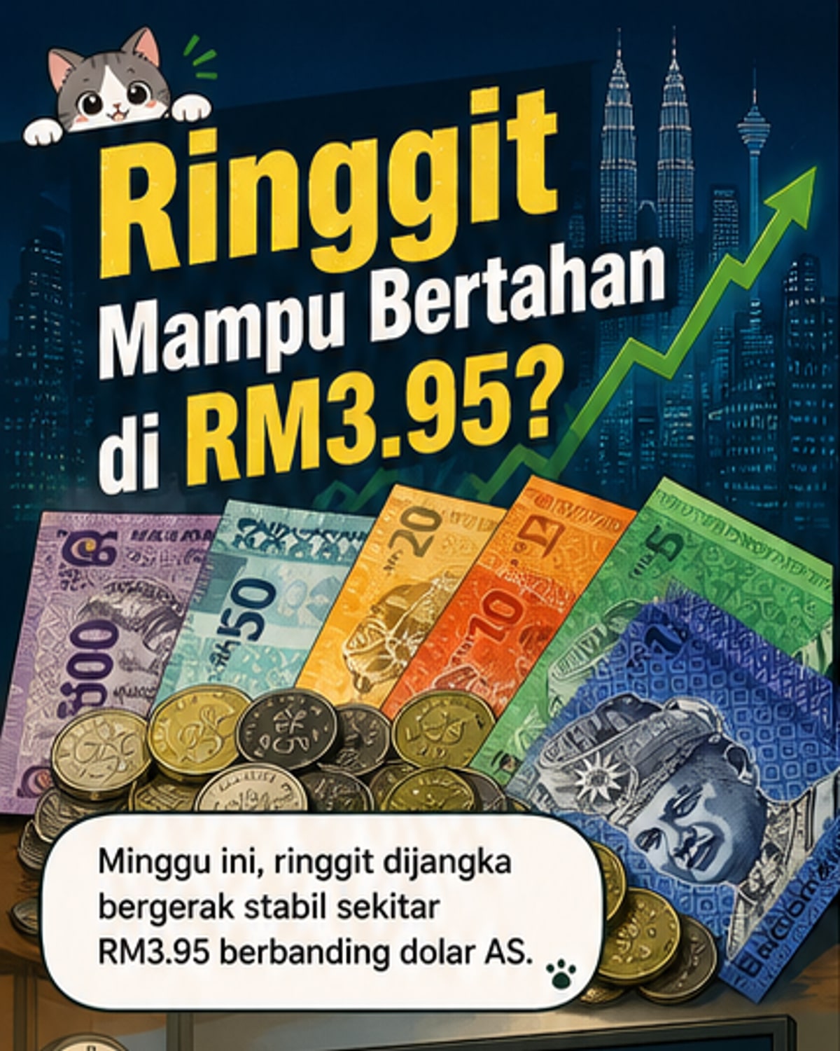 Ringgit diunjur stabil di RM3.95