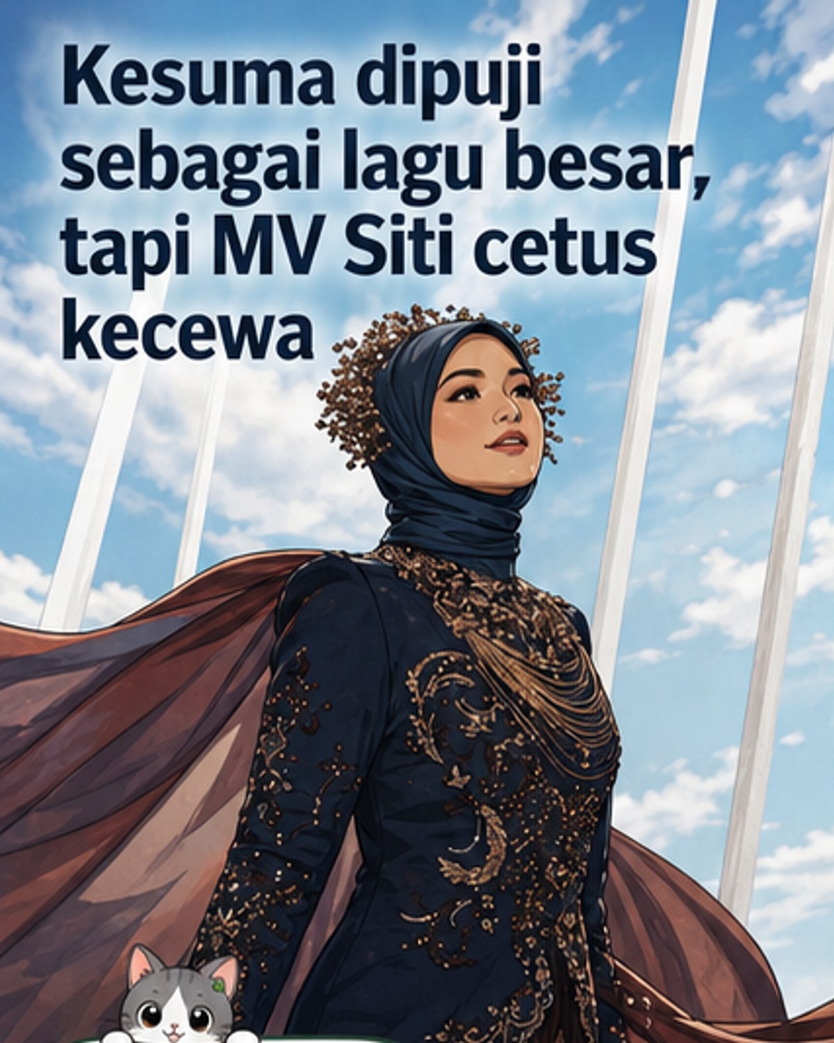 Gambar poster MV 'Kesuma' oleh Siti Nurhaliza dengan latar warna emas dan merah, disertai reaksi peminat dari media sosial.