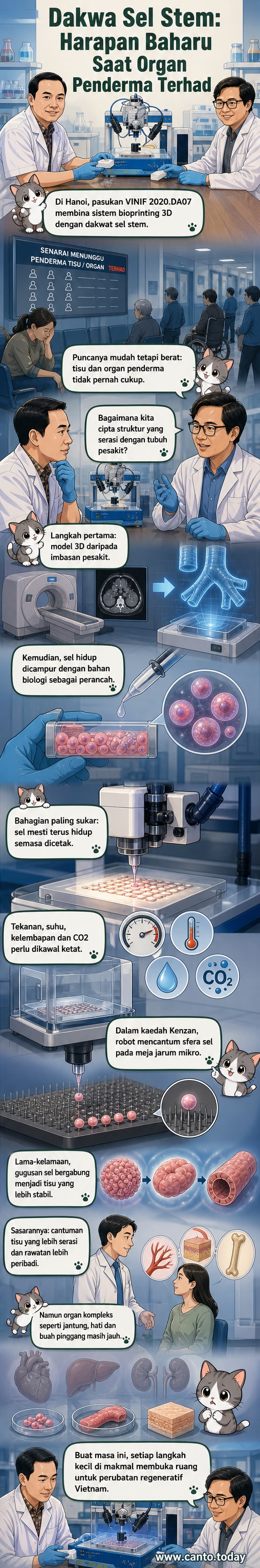 Ilustrasi pencetakan 3D tisu biologi menggunakan sel stem dalam makmal penyelidikan Vietnam