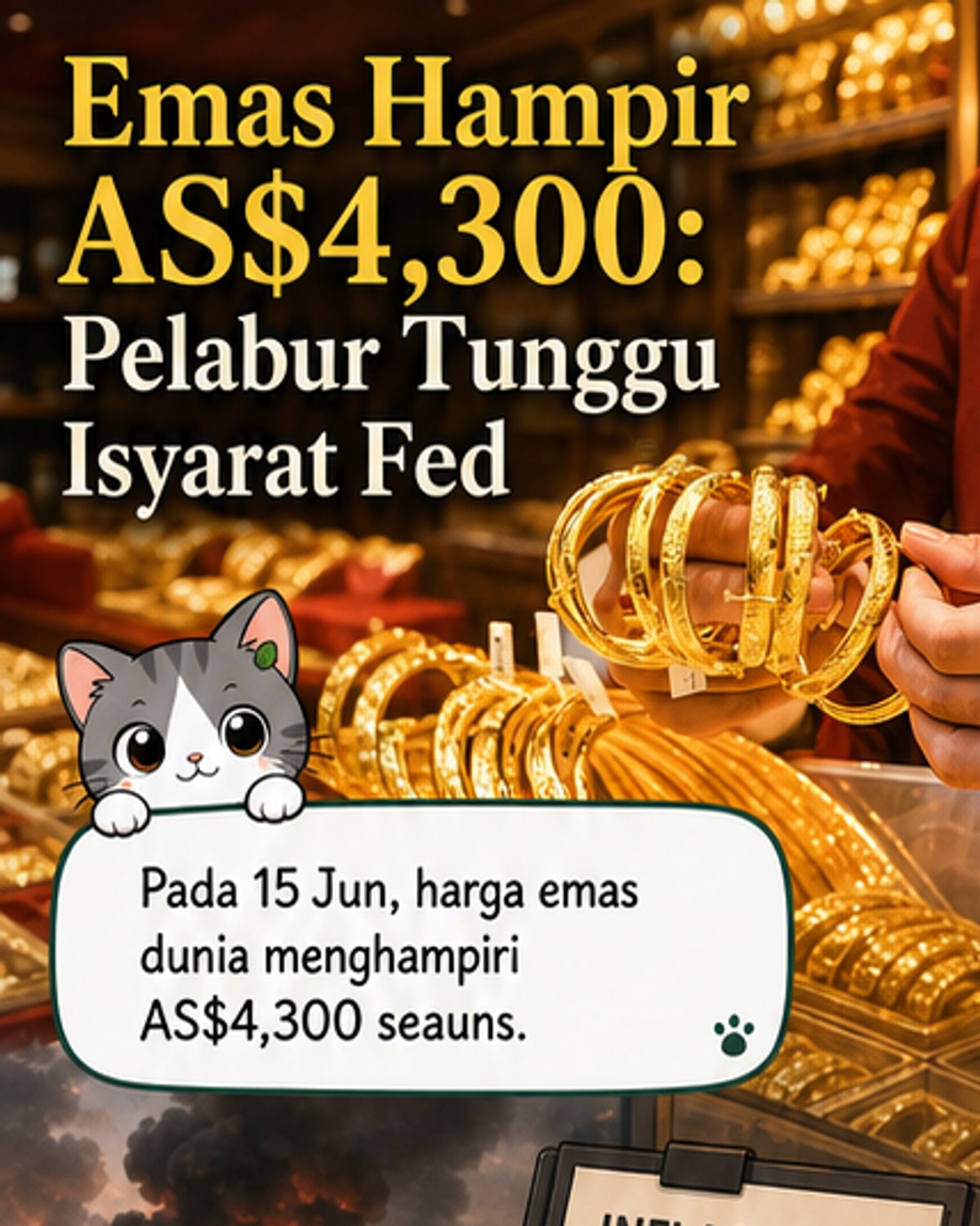 Emas Mendekati $4,300 per Auns