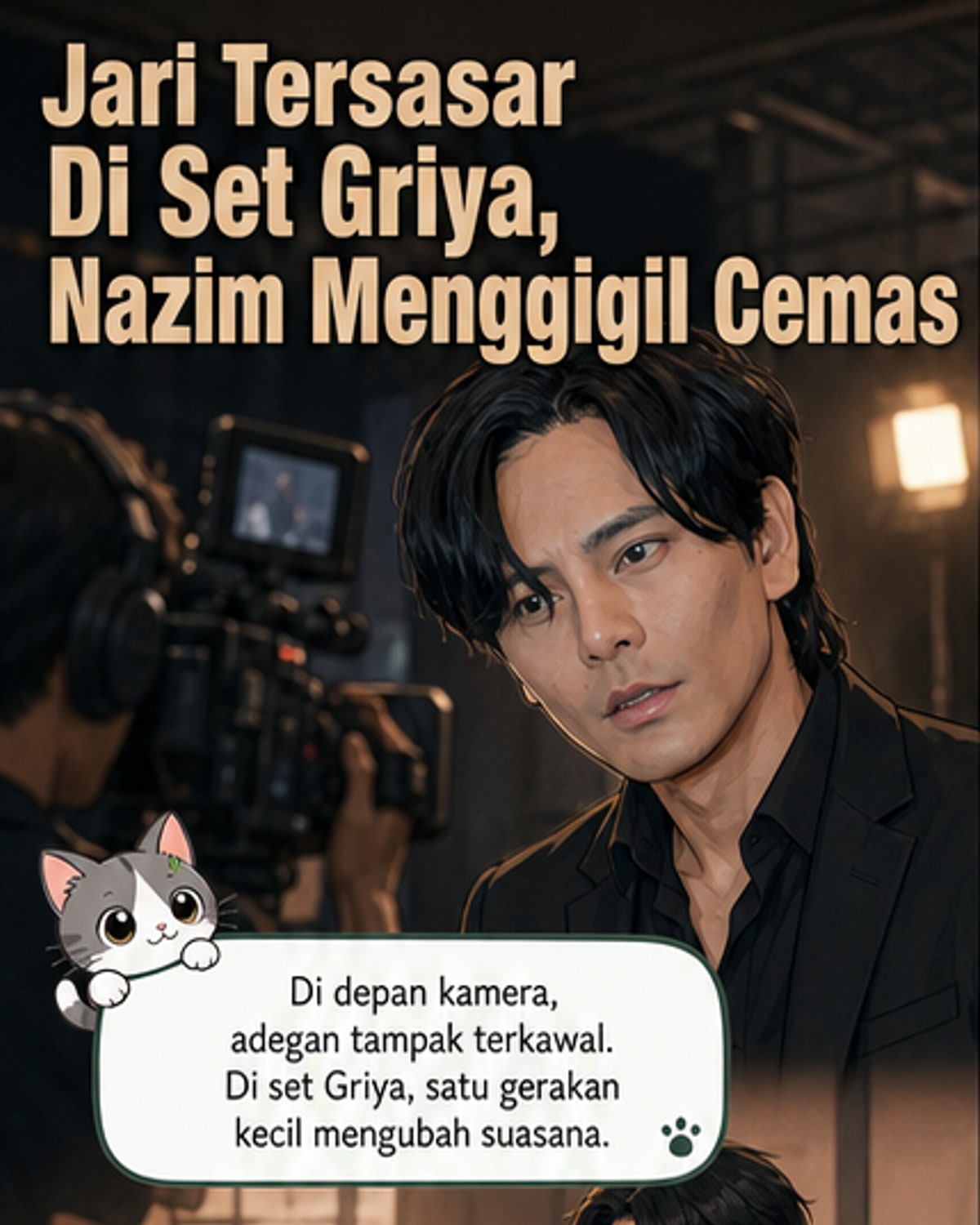 Pelakon Nazim Othman dan Nia Atasha dalam adegan tegang drama 'Griya', dengan ekspresi cemas dan ketegangan di wajah mereka.