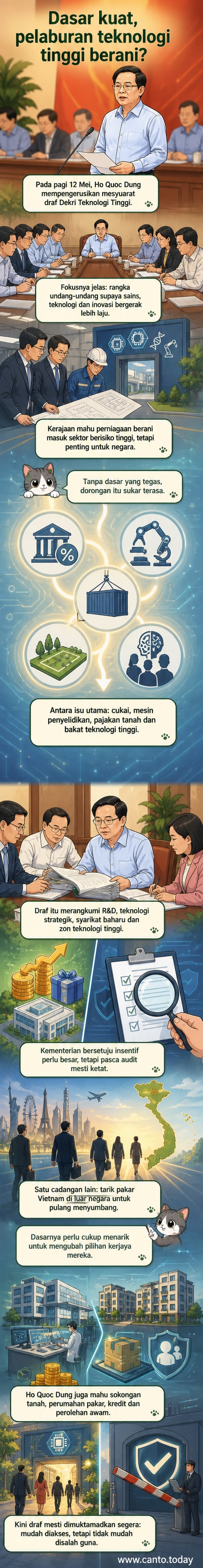 Mesyuarat kerajaan Vietnam membincangkan dasar baru untuk galakkan pelaburan dalam teknologi tinggi, dengan fokus pada insentif cukai dan tanah.