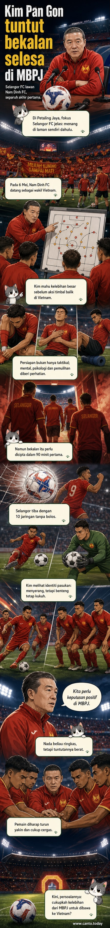 Gambar jurulatih Kim Pan Gon dan kapten Faisal Halim dalam sidang media pra-perlawanan di Stadium MBPJ, bersedia untuk aksi penting kontra Nam Định FC.