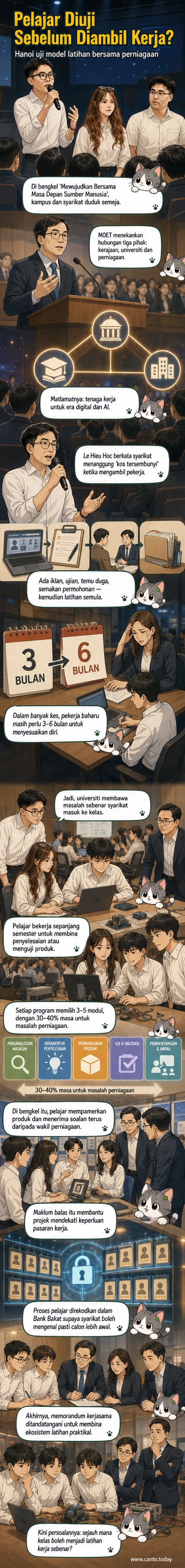 Pelajar Universiti Sains dan Teknologi Hanoi mempamerkan projek teknologi mereka kepada wakil syarikat dalam bengkel kerjasama pendidikan-industri.