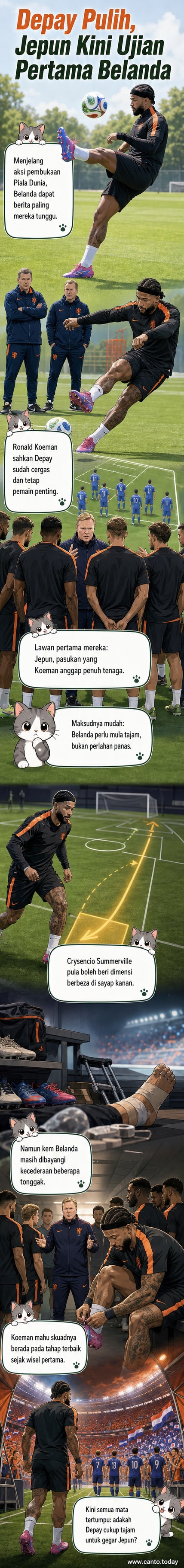 Penyerang Belanda Memphis Depay beraksi dalam latihan menjelang perlawanan Piala Dunia menentang Jepun.