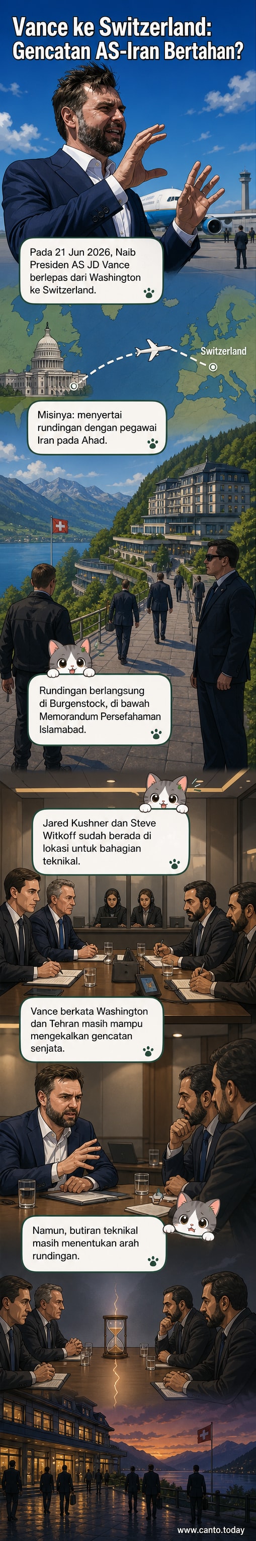 Naib Presiden AS JD Vance berdiri di landasan udara Pangkalan Bersama Andrews sebelum berlepas ke Switzerland untuk rundingan dengan Iran.