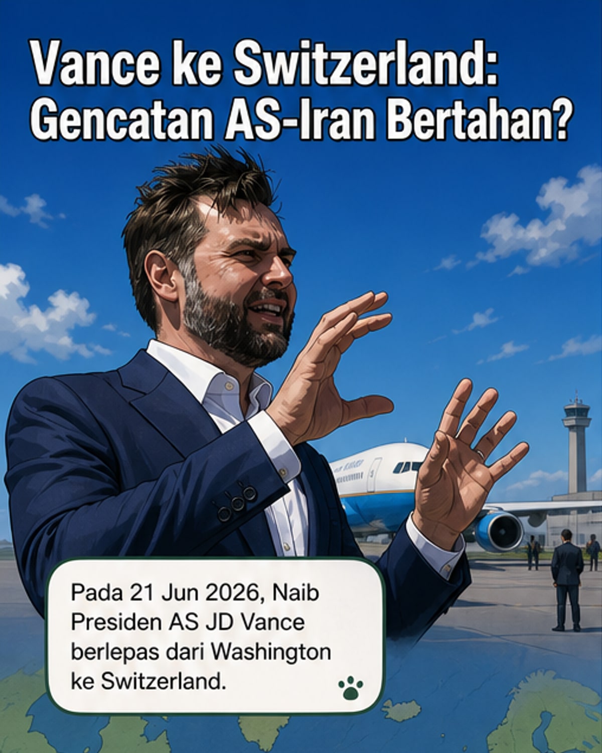 Naib Presiden AS JD Vance berdiri di landasan udara Pangkalan Bersama Andrews sebelum berlepas ke Switzerland untuk rundingan dengan Iran.