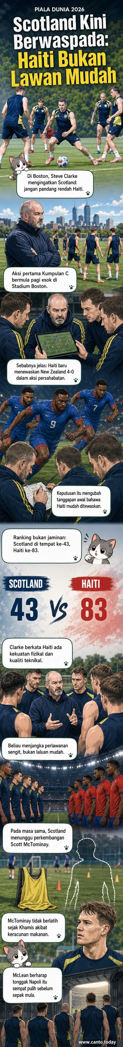 Pemain Scotland dan Haiti bersedia untuk perlawanan Piala Dunia 2026 di Stadium Boston, dengan jurulatih Steve Clarke memberi taklimat pra-perlawanan.