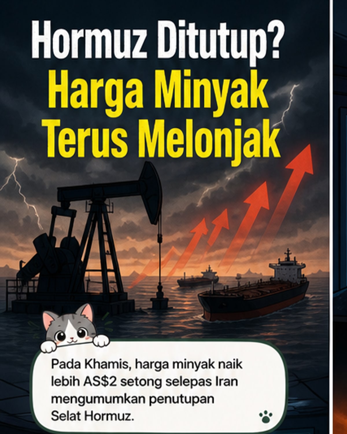 Iran tutup Selat Hormuz, harga minyak naik AS$2