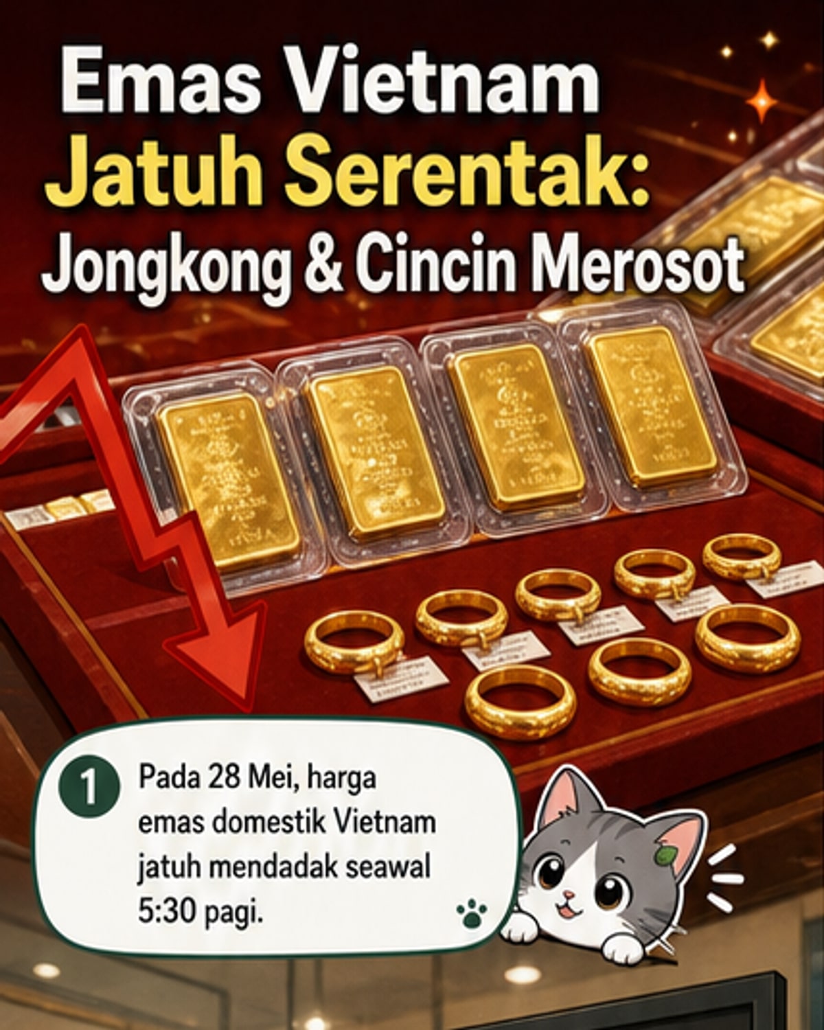 Harga emas turun mendadak serentak