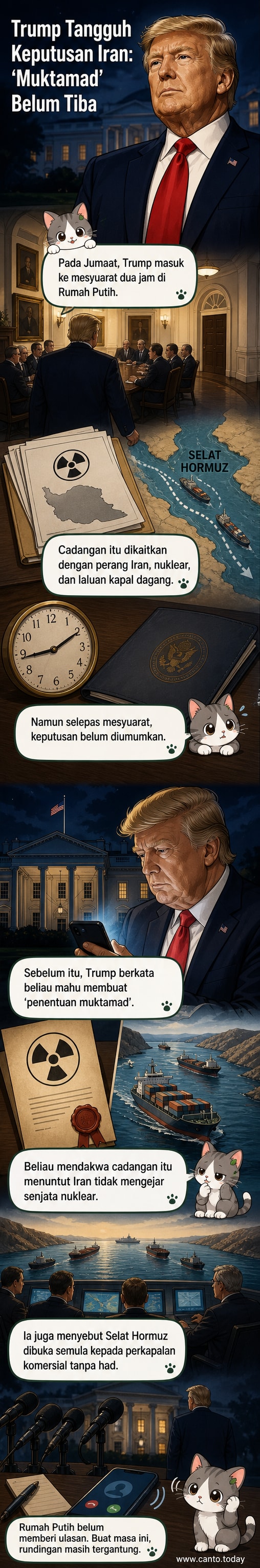 Ilustrasi Presiden AS Donald Trump menangguhkan keputusan penting mengenai perjanjian damai dengan Iran dalam satu mesyuarat di Rumah Putih.