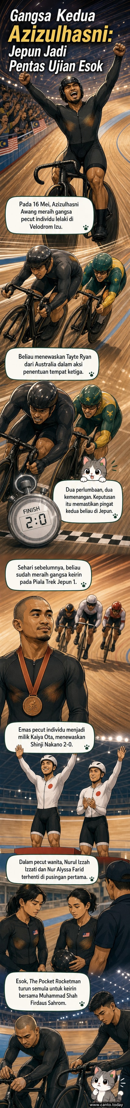 Pelumba berbasikal trek Malaysia, Azizulhasni Awang, beraksi dalam perlumbaan pecut individu di Velodrom Izu, Jepun, memakai jersi kebangsaan warna merah dan kuning.