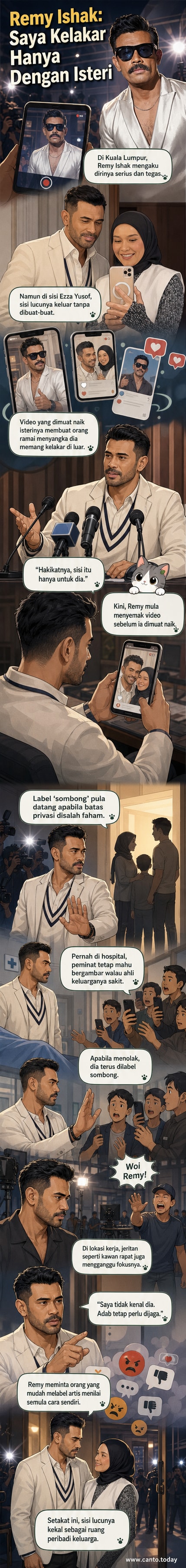 Pelakon Remy Ishak tersenyum bersama isterinya Ezza Yusof, menunjukkan interaksi mesra yang jarang dikongsi secara umum.